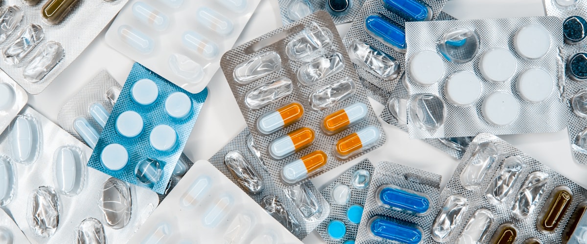 NHS repeat prescription medicines in blister packs, dispensed by Barons Court Pharmacy